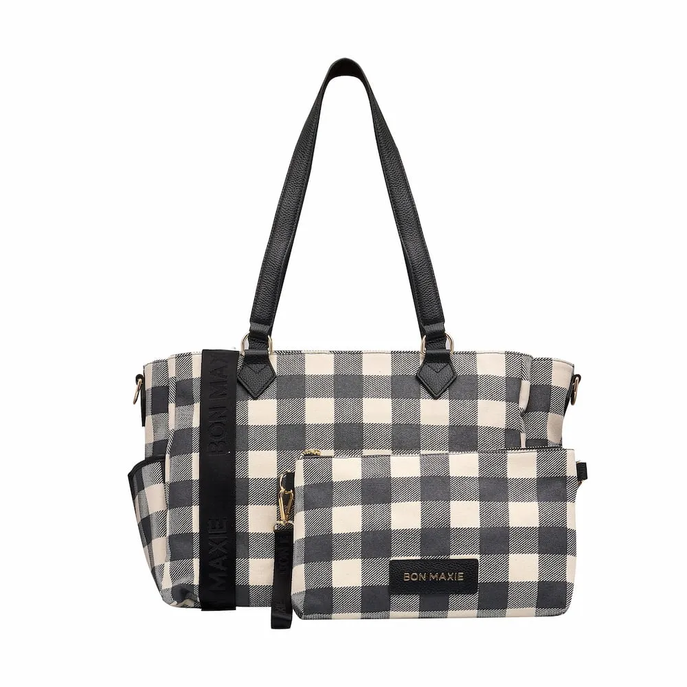 Carryall Tote   Pouch --  Black Gingham