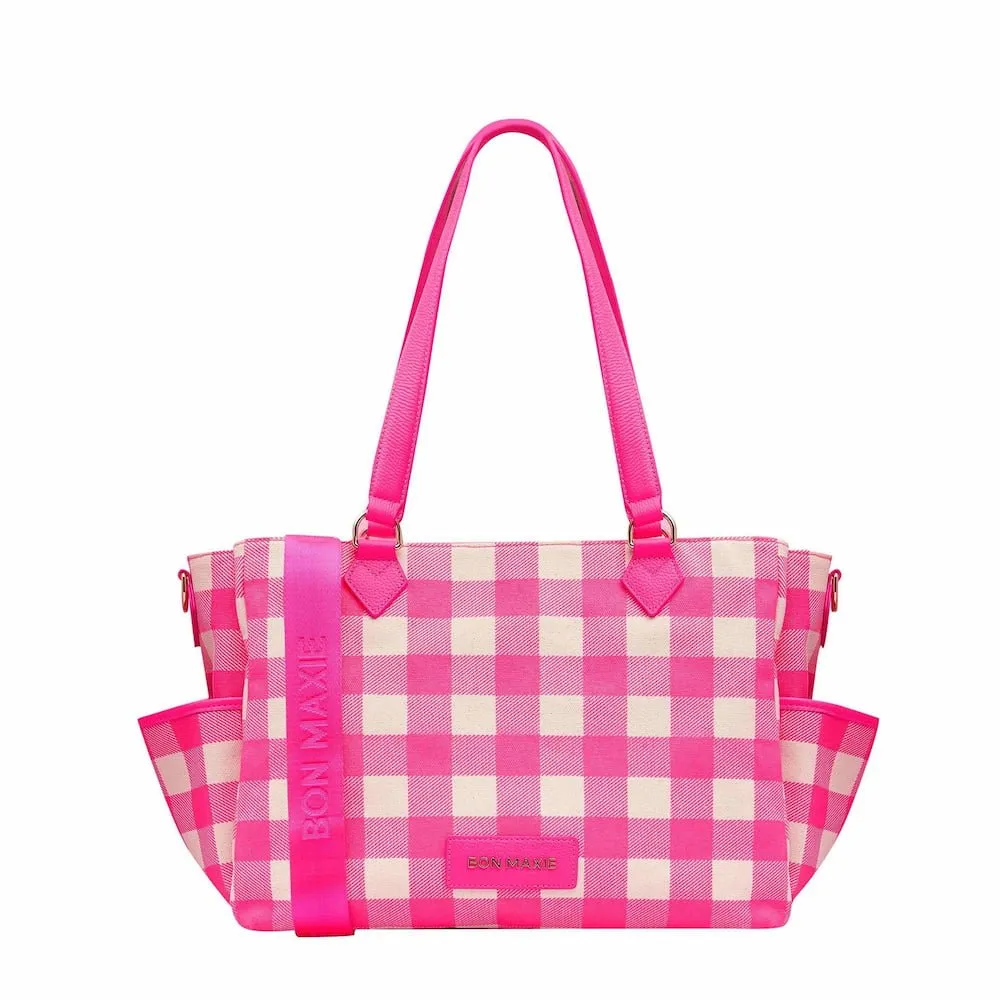Carryall Tote   Pouch -- Neon Pink Gingham