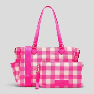 Carryall Tote   Pouch -- Neon Pink Gingham