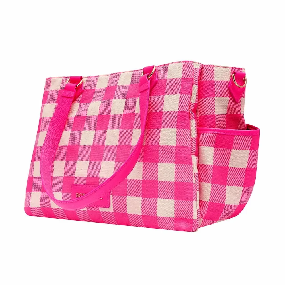 Carryall Tote   Pouch -- Neon Pink Gingham