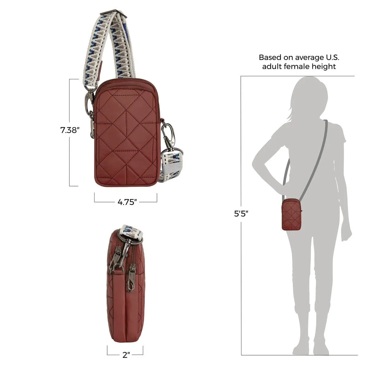 Travelon Anti-Theft Boho 2 Compartment Phone Crossbody - Geo Paprika