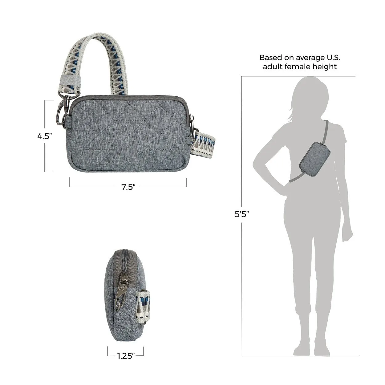 Travelon Anti-Theft Boho Phone Sling - Geo Gray Heather